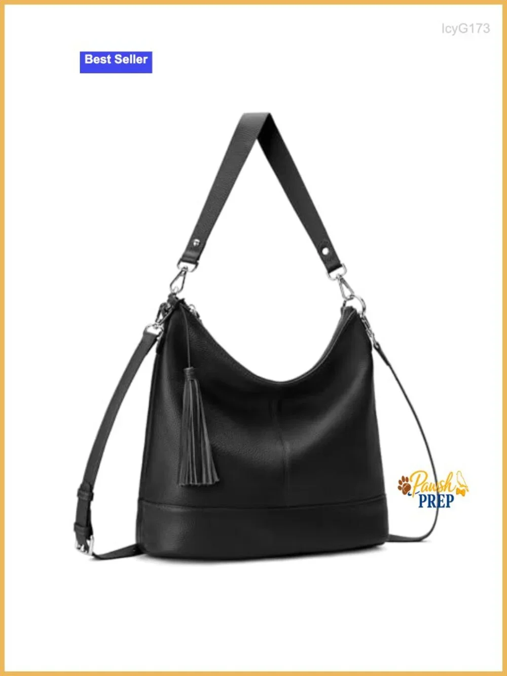 Genuine Leather Hobo Crossbody Bag with Fringe, Two Straps, Zipper Pockets